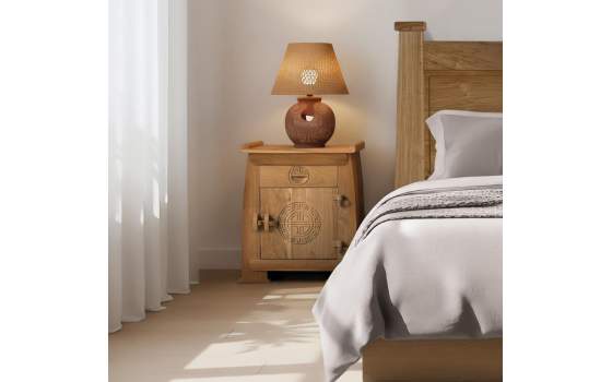 Mesita Noche 1 Cajon y Puerta Teca Natural  Serie Aness