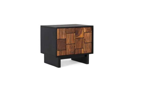 Mesita Noche 1 Puerta Bicolor Negro Madera Serie Mysore