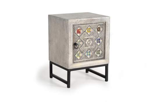 Mesita Noche 1 Puerta Estilo Oriental Industrial Serie Aechaga