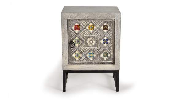 Mesita Noche 1 Puerta Estilo Oriental Industrial Serie Aechaga
