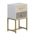 Mesita Noche 2 Cajones Blanco y Oro Moderna Gold White