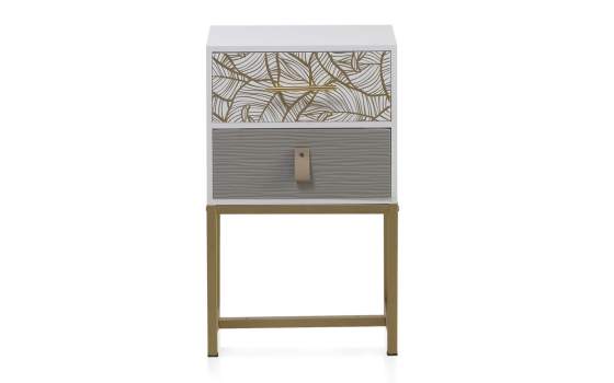 Mesita Noche 2 Cajones Blanco y Oro Moderna Gold White
