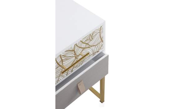 Mesita Noche 2 Cajones Blanco y Oro Moderna Gold White