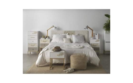 Mesita Noche 2 Cajones Blanco y Oro Moderna Gold White