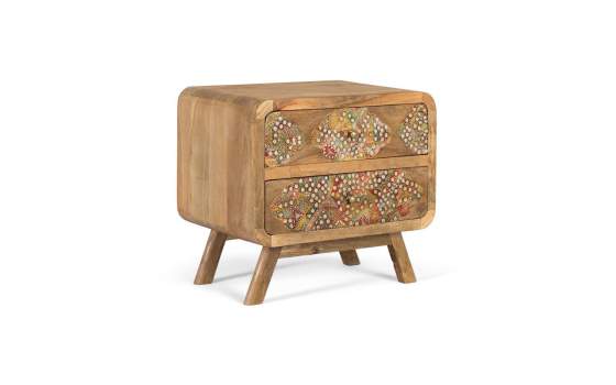Mesita Noche 2 Cajones Decorados con Incrustaciones Aguray