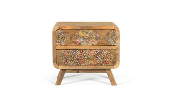 Mesita Noche 2 Cajones Decorados con Incrustaciones Aguray