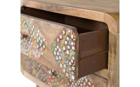 Mesita Noche 2 Cajones Decorados con Incrustaciones Aguray