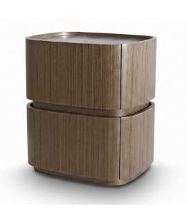 Mesita Noche 2 Cajones Estilo Moderno Oval Nogal - Serie Esenzia