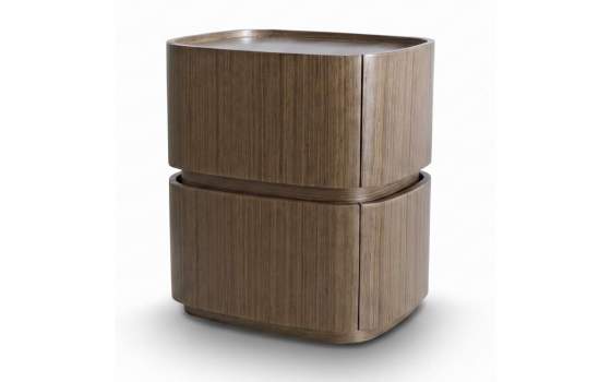Mesita Noche 2 Cajones Estilo Moderno Oval Nogal - Serie Esenzia