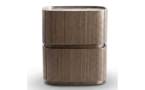 Mesita Noche 2 Cajones Estilo Moderno Oval Nogal - Serie Esenzia