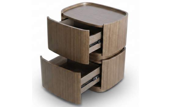 Mesita Noche 2 Cajones Estilo Moderno Oval Nogal - Serie Esenzia