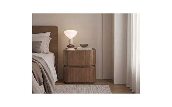 Mesita Noche 2 Cajones Estilo Moderno Oval Nogal - Serie Esenzia