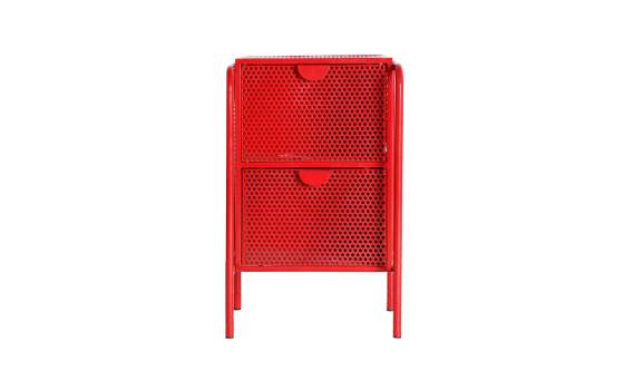 Mesita Noche 2 Cajones Metalicos Rojos Estilo Industrial Arvert