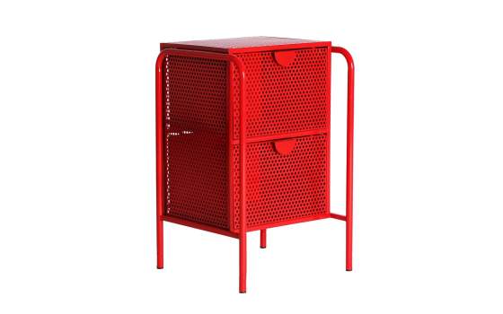 Mesita Noche 2 Cajones Metalicos Rojos Estilo Industrial Arvert