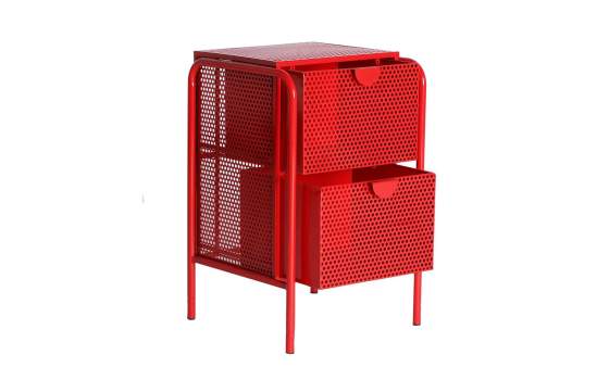 Mesita Noche 2 Cajones Metalicos Rojos Estilo Industrial Arvert