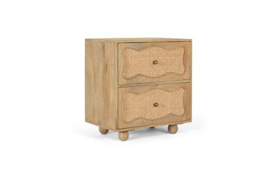 Mesita Noche 2 Cajones Rejilla Ratan y Madera Serie Bargues