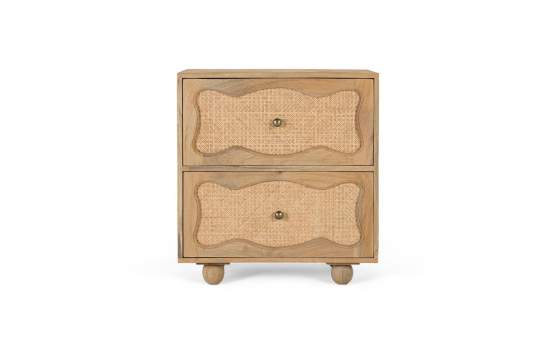 Mesita Noche 2 Cajones Rejilla Ratan y Madera Serie Bargues