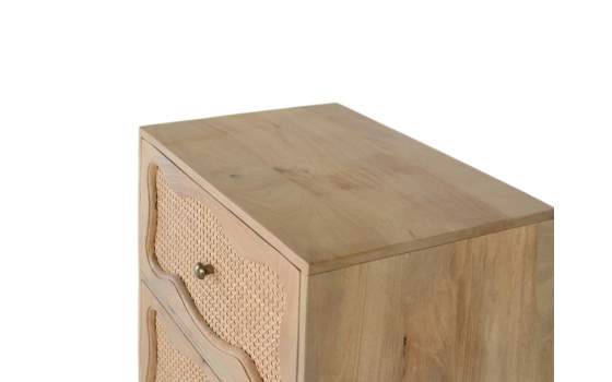 Mesita Noche 2 Cajones Rejilla Ratan y Madera Serie Bargues