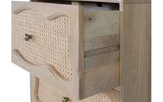 Mesita Noche 2 Cajones Rejilla Ratan y Madera Serie Bargues