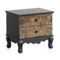 Mesita Noche 2 Cajones Tallada Rustica Serie Black