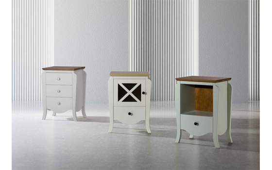 Mesita Noche 3 Cajones Ancha Madera Bicolor Dormitorio Praga