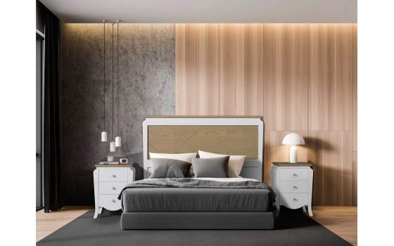 Mesita Noche 3 Cajones Ancha Madera Bicolor Dormitorio Praga