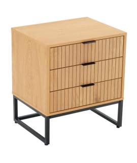Mesita Noche 3 Cajones Madera Natural Acanalada Serie Anube