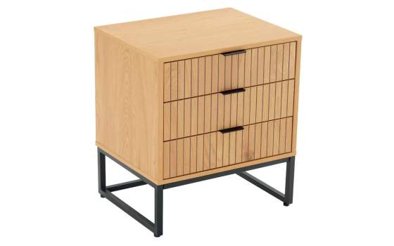 Mesita Noche 3 Cajones Madera Natural Acanalada Serie Anube