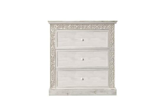Mesita Noche 3 Cajones Madera Tallada Blanco Decape Edasta Mesita Noche 3 Cajones Madera Tallada Blanco Decape Edasta