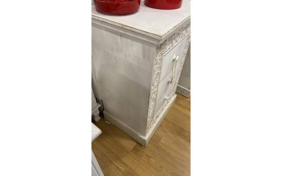 Mesita Noche 3 Cajones Madera Tallada Blanco Decape Edasta