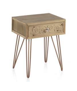 Mesita Noche Actual 1 Cajon Tallado Patas Metal Cobre Arreba