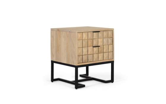 Mesita Noche Actual 2 Cajones Madera Base Metalica Anuarte