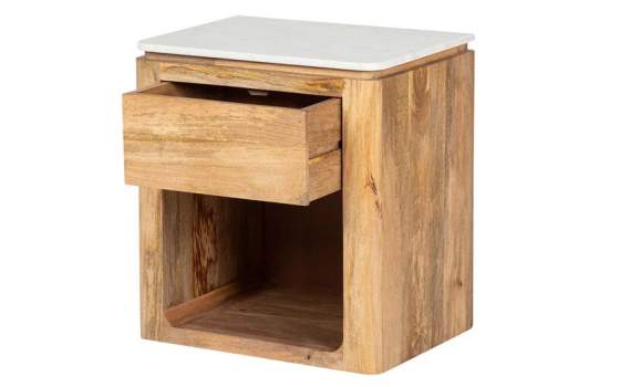 Mesita Noche Actual Madera Mango y Marmol Serie Felo