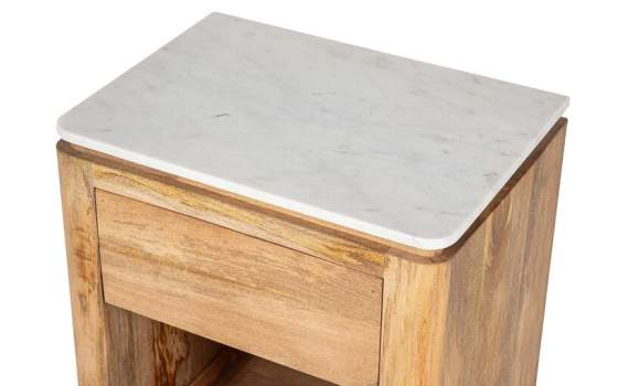 Mesita Noche Actual Madera Mango y Marmol Serie Felo