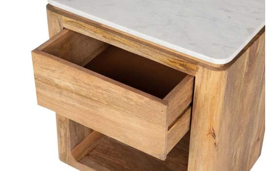 Mesita Noche Actual Madera Mango y Marmol Serie Felo