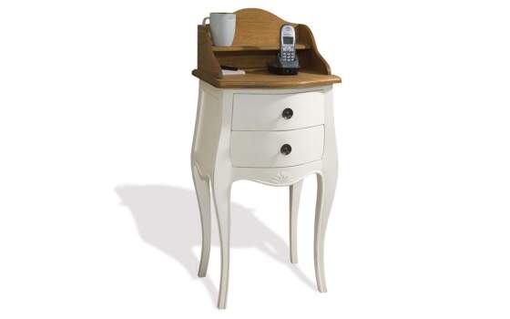 Mesita Noche Bicolor Blanco Copete Madera Estilo Vintage Paris