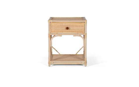 Mesita de noche moderna de madera con cajón de ratán natural mesa auxi -  VIRTUAL MUEBLES