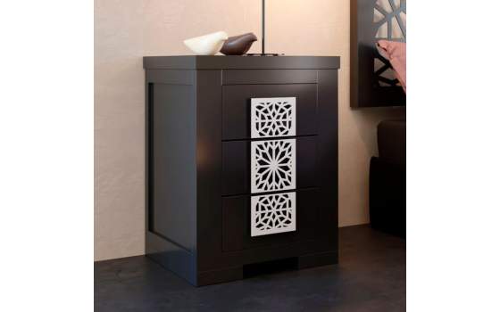 Mesita Noche Clasica Forja con 3 Cajones Madera Serie Dakota