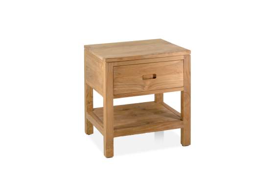 Mesita Noche de Teca Rustica Acabado Natural Serie Teide