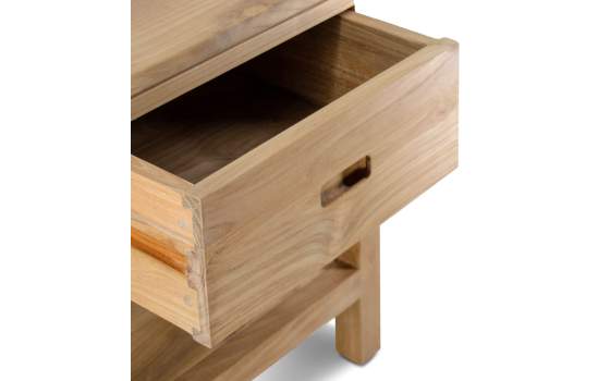 Mesita Noche de Teca Rustica Acabado Natural Serie Teide