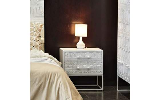 Mesita Noche Estilo Etnico Oriental 2 Cajones Tallados Arkaya