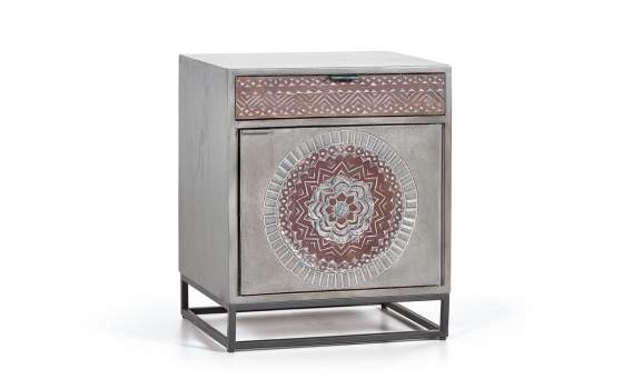 Mesita Noche Etnica oriental Cajon Puerta Wood Mandala