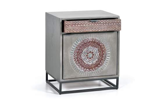 Mesita Noche Etnica oriental Cajon Puerta Wood Mandala