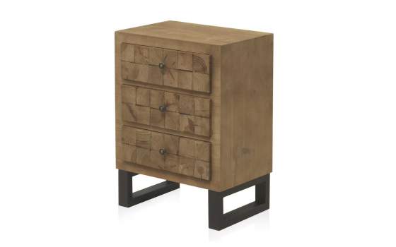 Mesita Noche Industrial Madera Patas Acero Serie Natens