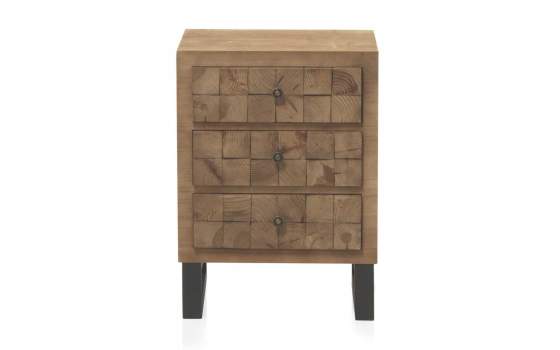 Mesita Noche Industrial Madera Patas Acero Serie Natens