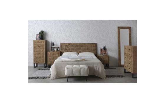 Mesita Noche Industrial Madera Patas Acero Serie Natens