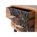 Mesita Noche Madera Acacia Tallada Fondo Negro 2 Cajones Daersin