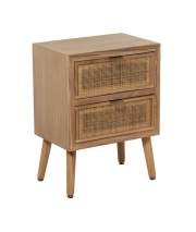 Mesita Noche Madera y Rejilla Rattan 2 Cajones Serie Sedir