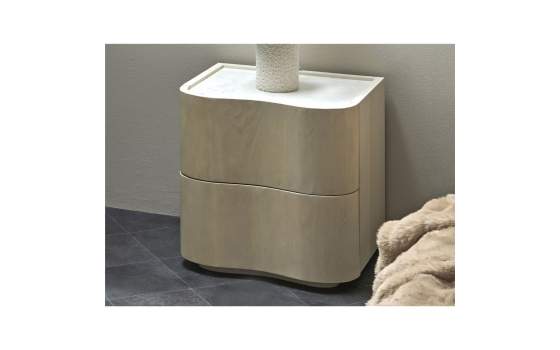 Mesita Noche Moderna 2 Cajones Madera Mango y Marmol Ishat