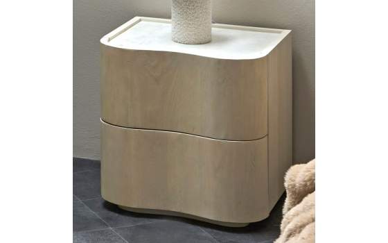 Mesita Noche Moderna 2 Cajones Madera Mango y Marmol Ishat